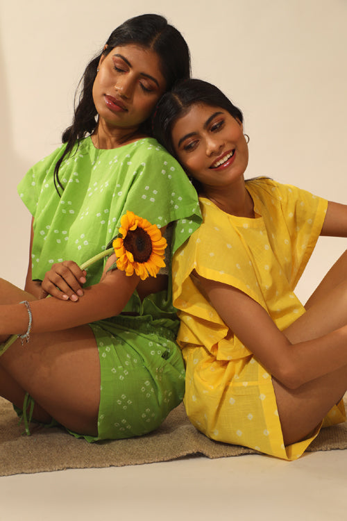 Rangsutra Bandhani Side Open Crop Top In Electric Yellow