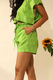 Bandhani Side Open Crop Top In Lime Green