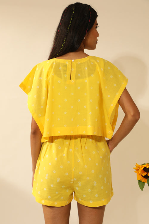 Rangsutra Bandhani Side Open Crop Top In Electric Yellow