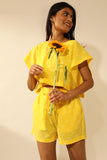 Bandhani Side Open Crop Top In Electric Yellow
