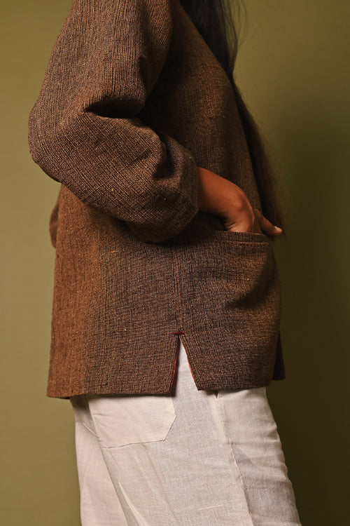 Rangsutra Handwoven Brown Full Sleeve Woolen Jacket