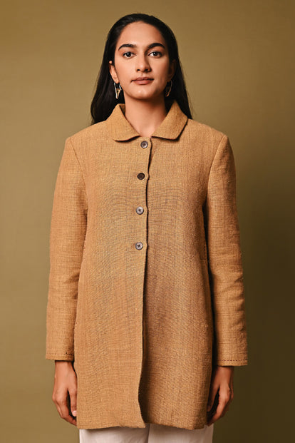 Rangsutra Mustard Handwoven Long Woolen Jacket