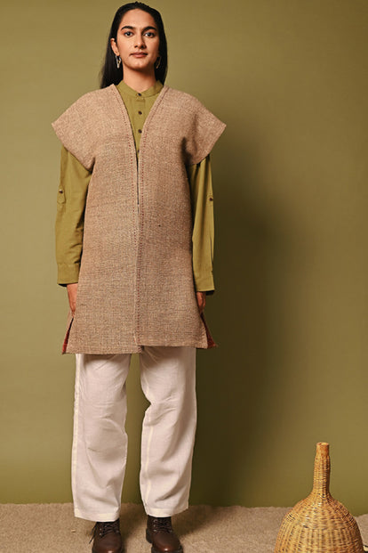 Rangsutra Grey Handwoven Cap Sleeve Woolen Jacket