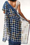 Fiza Indigo Hand-Embroidered Block-Printed Polka Saree