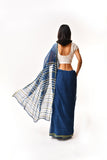 Fiza Indigo Hand-Embroidered Block-Printed Chevron Saree