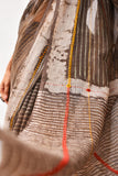 Fiza Brown Hand-Embroidered Block-Printed Stripe Saree