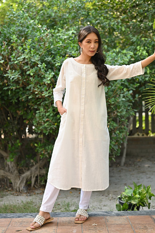 Rangsutra Jasmine Sindhi Hand Embroidered Cotton A-Line Kurta