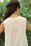Rangsutra Jasmine Sindhi Hand Embroidered Cotton White Sleeveless Top