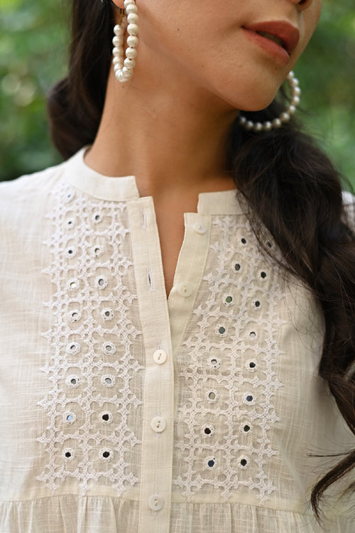 Rangsutra Jasmine Sindhi Hand Embroidered Front Open Cotton Top
