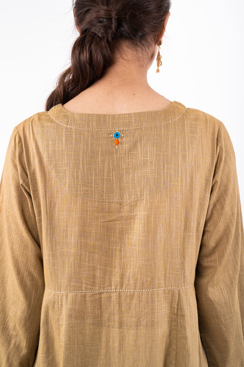 Naman Beige Soof Hand Embroidered Flared Kurta