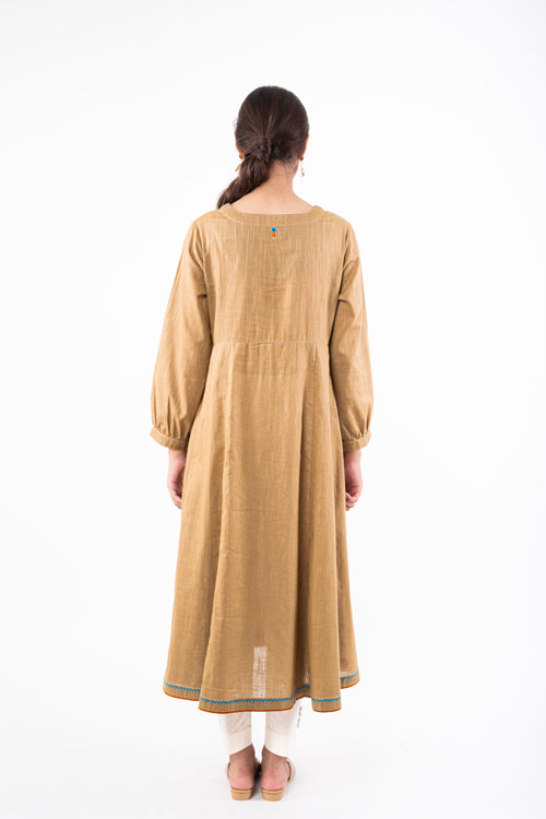 Naman Beige Soof Hand Embroidered Flared Kurta