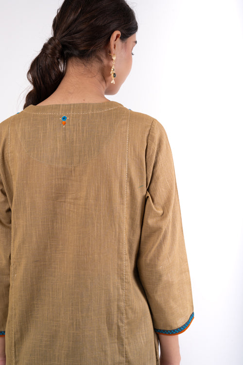 Rangsutra Naman Beige Soof Hand Embroidered Straight Kurta