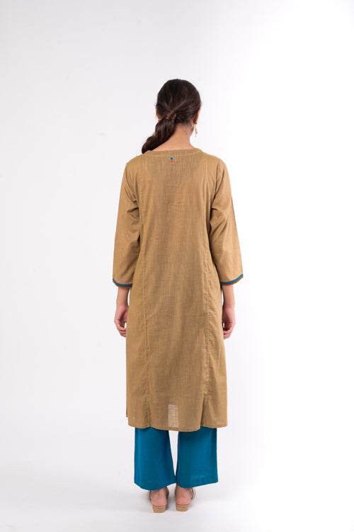 Rangsutra Naman Beige Soof Hand Embroidered Straight Kurta