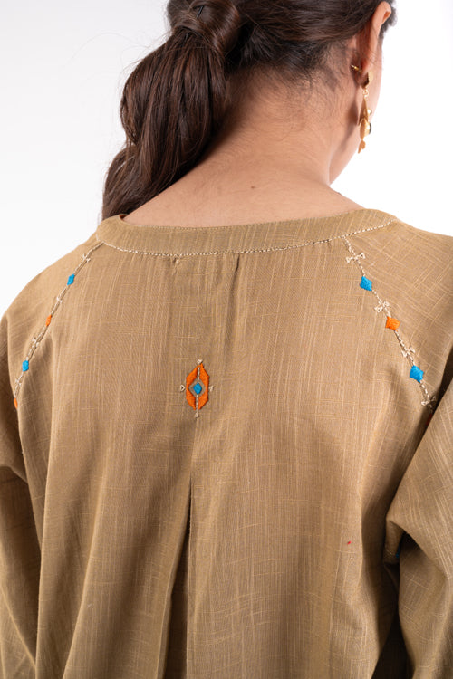 Rangsutra Naman Beige Soof Hand Embroidered Top