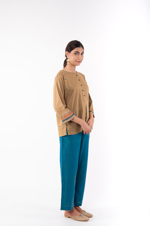 Rangsutra Naman Beige Soof Hand Embroidered Top