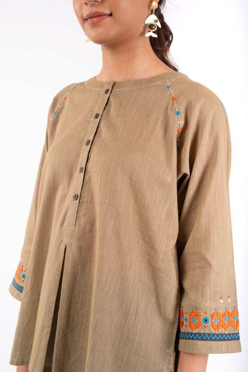 Rangsutra Naman Beige Soof Hand Embroidered Top