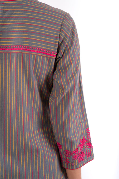 Rangsutra Pardis Grey Chikankari Round Neck Kurta