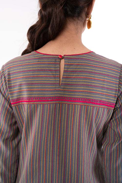 Rangsutra Pardis Grey Chikankari Round Neck Kurta