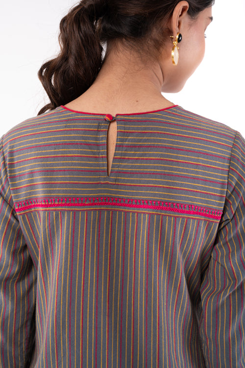 Rangsutra Pardis Grey Chikankari Round Neck Kurta
