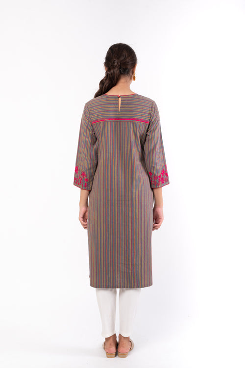 Rangsutra Pardis Grey Chikankari Round Neck Kurta
