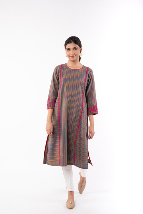 Rangsutra Pardis Grey Chikankari Round Neck Kurta