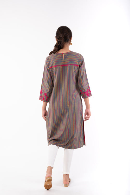 Rangsutra Pardis Grey Chikankari Round Neck Kurta