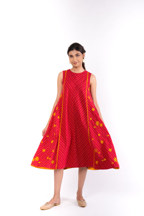 Rangsutra Pardis Red Chikankari Round Neck Dress