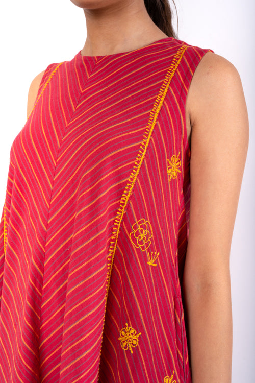 Rangsutra Pardis Red Chikankari Round Neck Dress