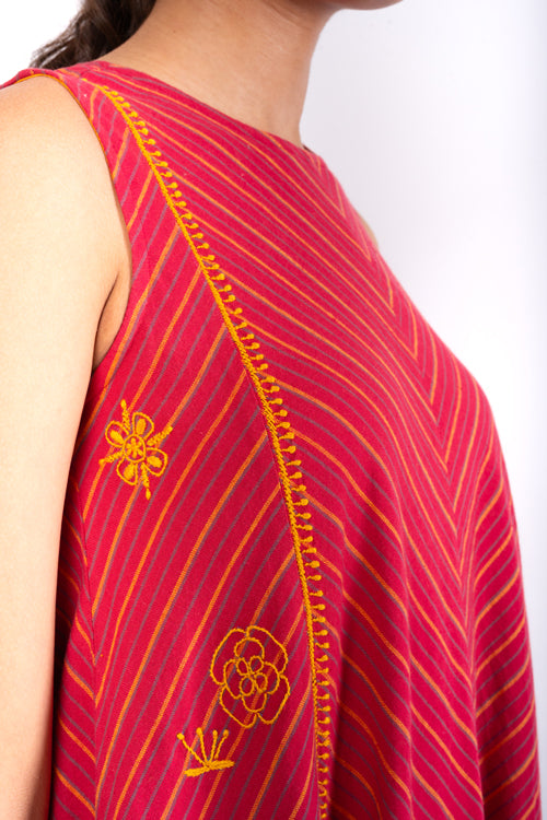Rangsutra Pardis Red Chikankari Round Neck Dress