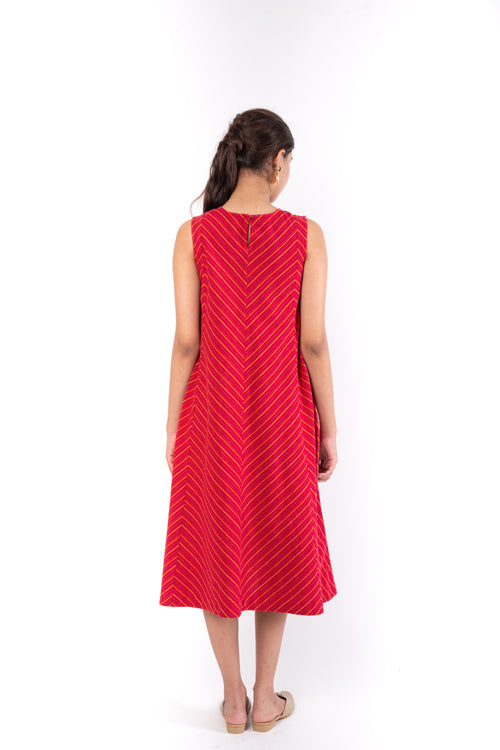 Pardis Red Chikankari Round Neck Dress