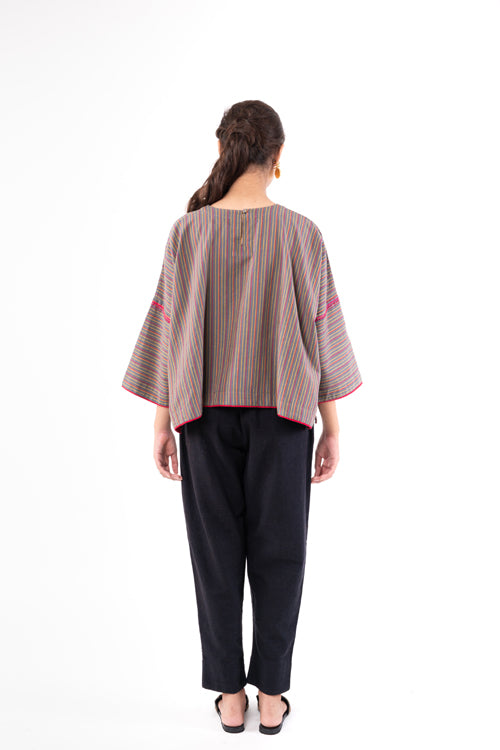 Rangsutra Pardis Grey Chikankari  Round Neck Boxy Top
