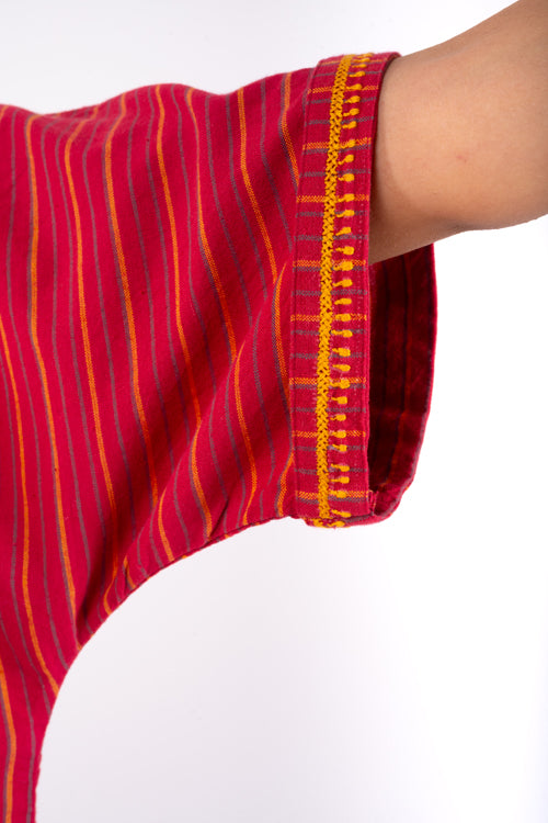 Rangsutra Pardis Red Chikankari  Round Neck Boxy Top