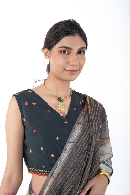 Rangsutra Shifrah Soof Embroidered Black Sleeveless Blouse