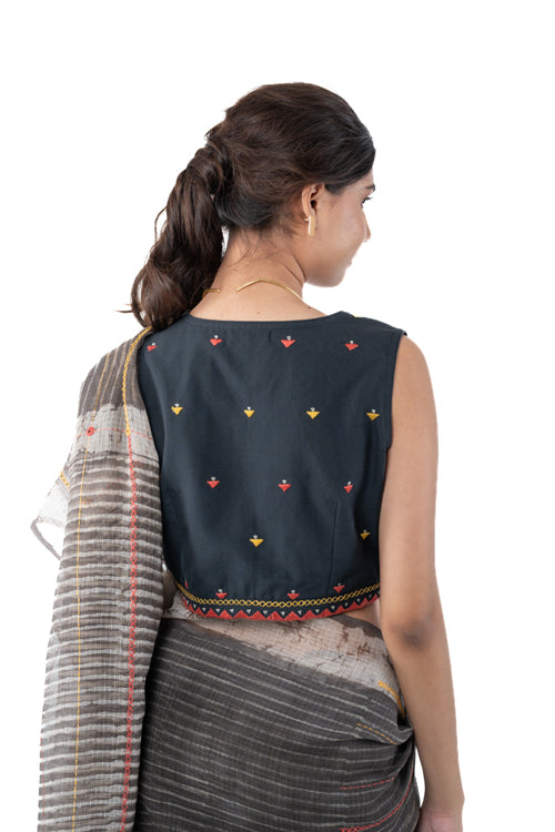 Rangsutra Shifrah Soof Embroidered Black Sleeveless Blouse