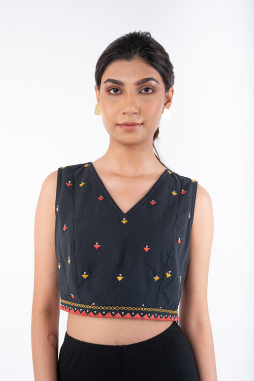 Rangsutra Shifrah Soof Embroidered Black Sleeveless Blouse