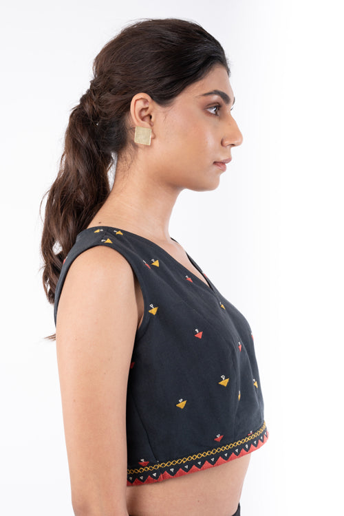 Rangsutra Shifrah Soof Embroidered Black Sleeveless Blouse