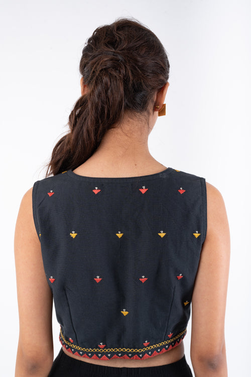 Rangsutra Shifrah Soof Embroidered Black Sleeveless Blouse