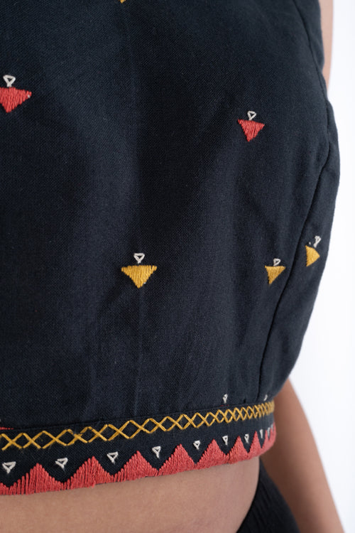 Rangsutra Shifrah Soof Embroidered Black Sleeveless Blouse