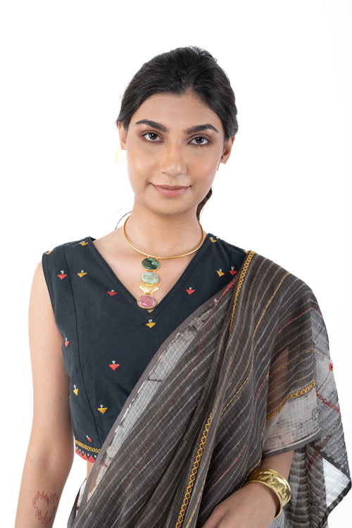 Rangsutra Shifrah Soof Embroidered Black Sleeveless Blouse