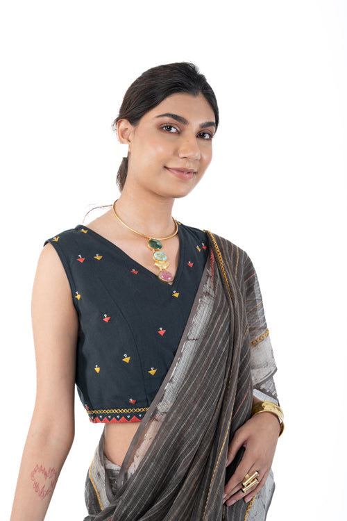 Rangsutra Shifrah Soof Embroidered Black Sleeveless Blouse