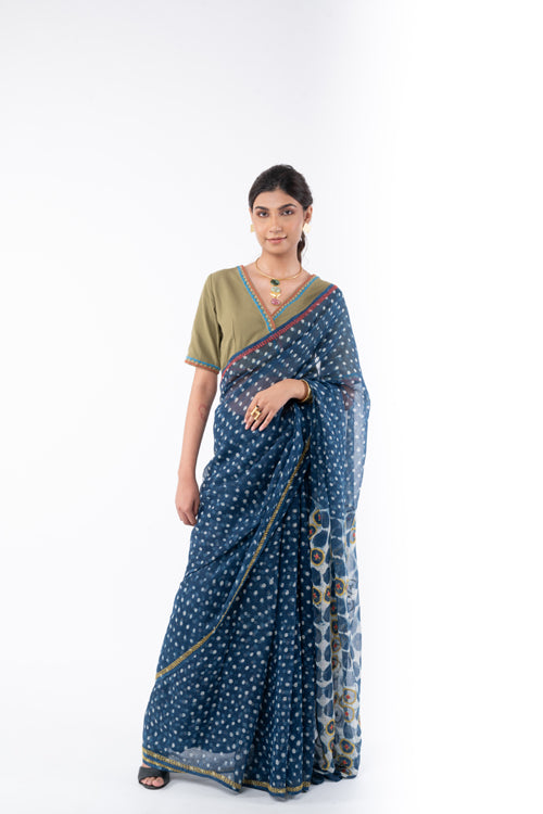 Rangsutra Shifrah Soof Embroidered Olive Half Sleeve Blouse