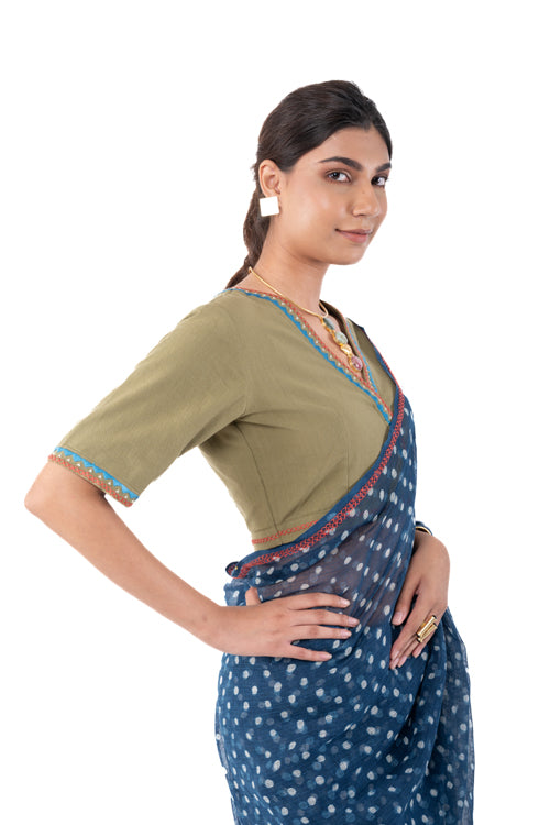 Rangsutra Shifrah Soof Embroidered Olive Half Sleeve Blouse