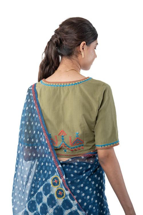 Rangsutra Shifrah Soof Embroidered Olive Half Sleeve Blouse