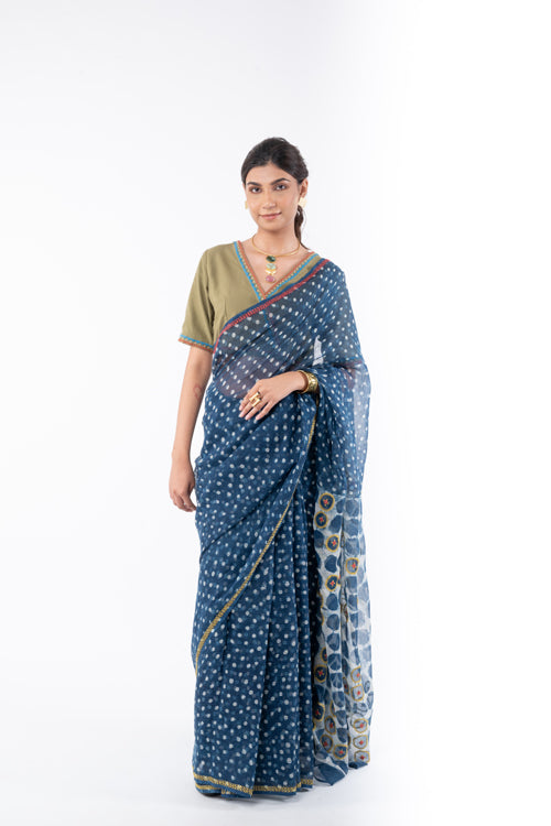 Rangsutra Shifrah Soof Embroidered Olive Half Sleeve Blouse