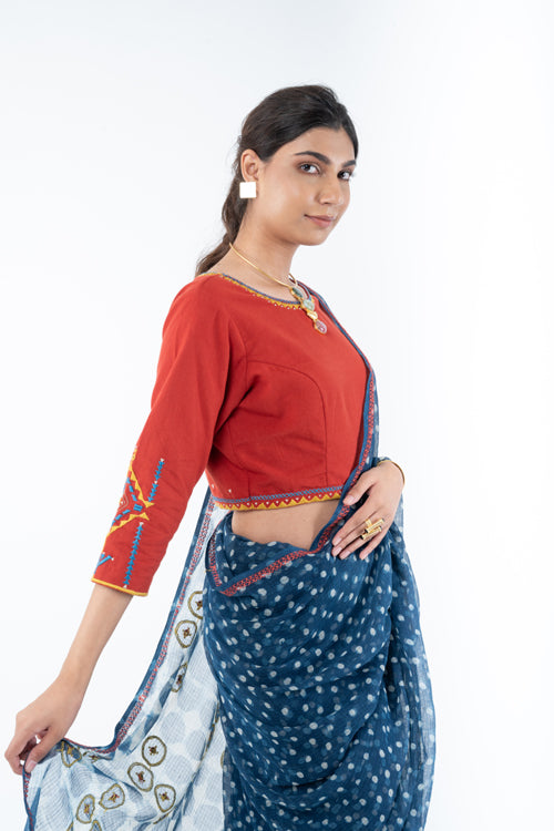 Rangsutra Shifrah Soof Embroidered Red 3-Quarter Sleeve Blouse