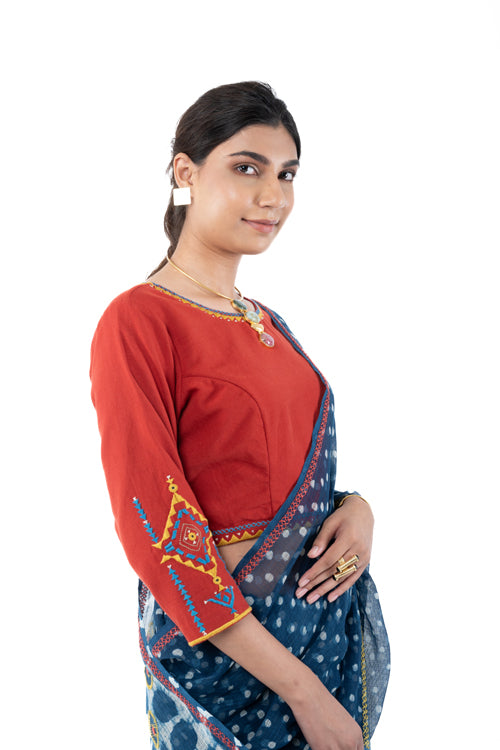 Rangsutra Shifrah Soof Embroidered Red 3-Quarter Sleeve Blouse