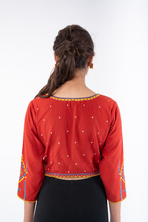Rangsutra Shifrah Soof Embroidered Red 3-Quarter Sleeve Blouse