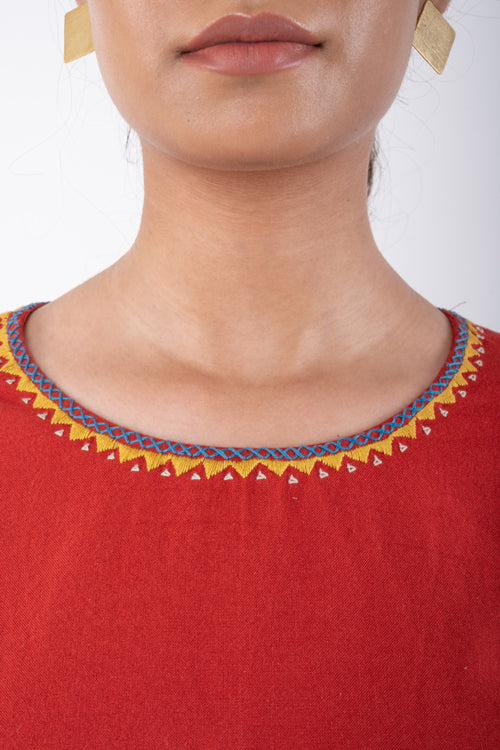 Rangsutra Shifrah Soof Embroidered Red 3-Quarter Sleeve Blouse