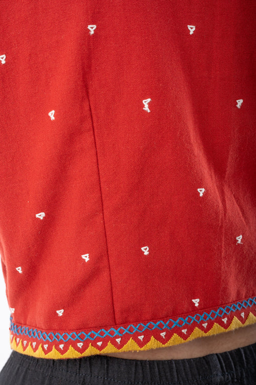 Rangsutra Shifrah Soof Embroidered Red 3-Quarter Sleeve Blouse