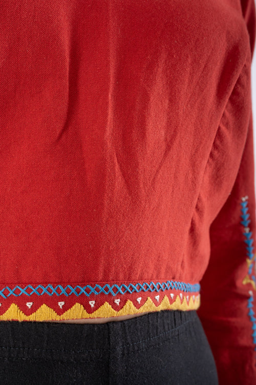 Rangsutra Shifrah Soof Embroidered Red 3-Quarter Sleeve Blouse